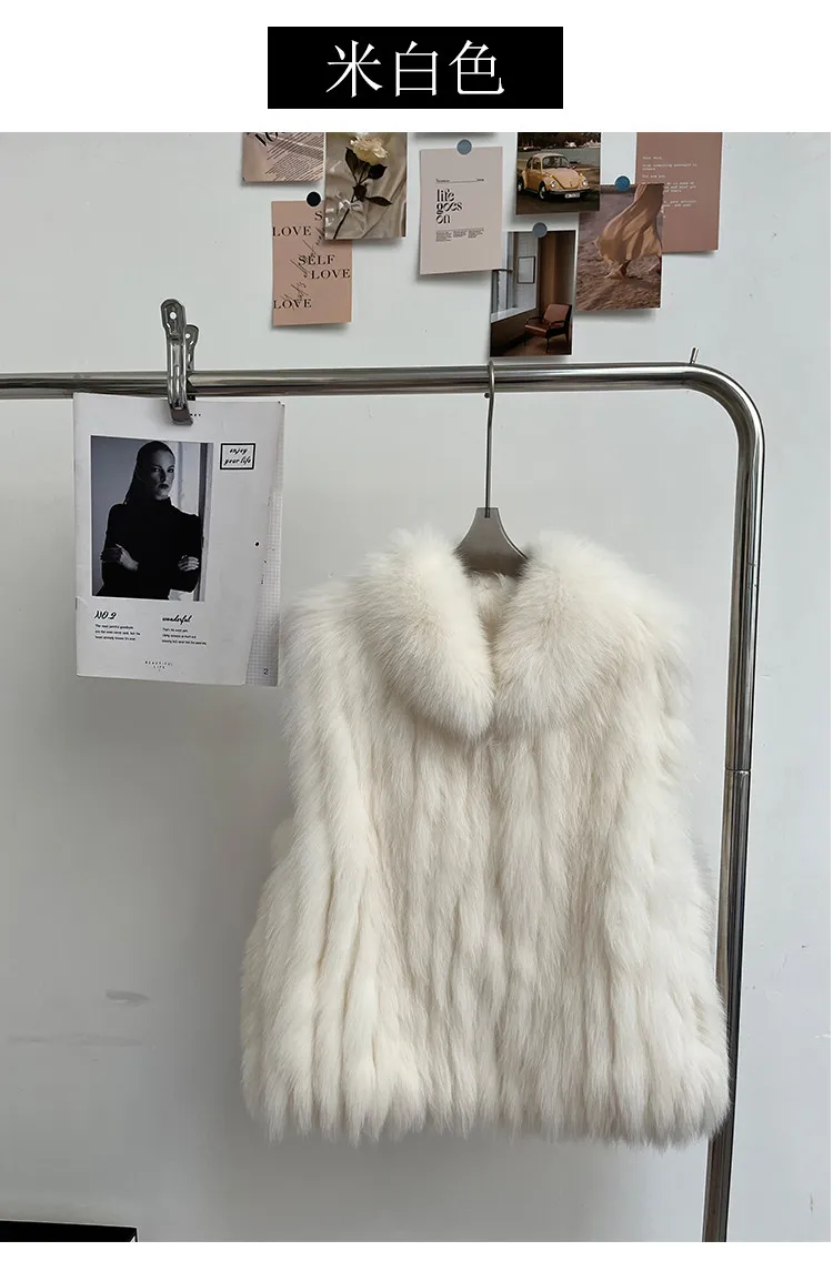 

New Style Stand Collar Genuine Fox Fur Vest Dense Striped Sleeveless Real Fur Gilet Warm Winter Casual Outwear