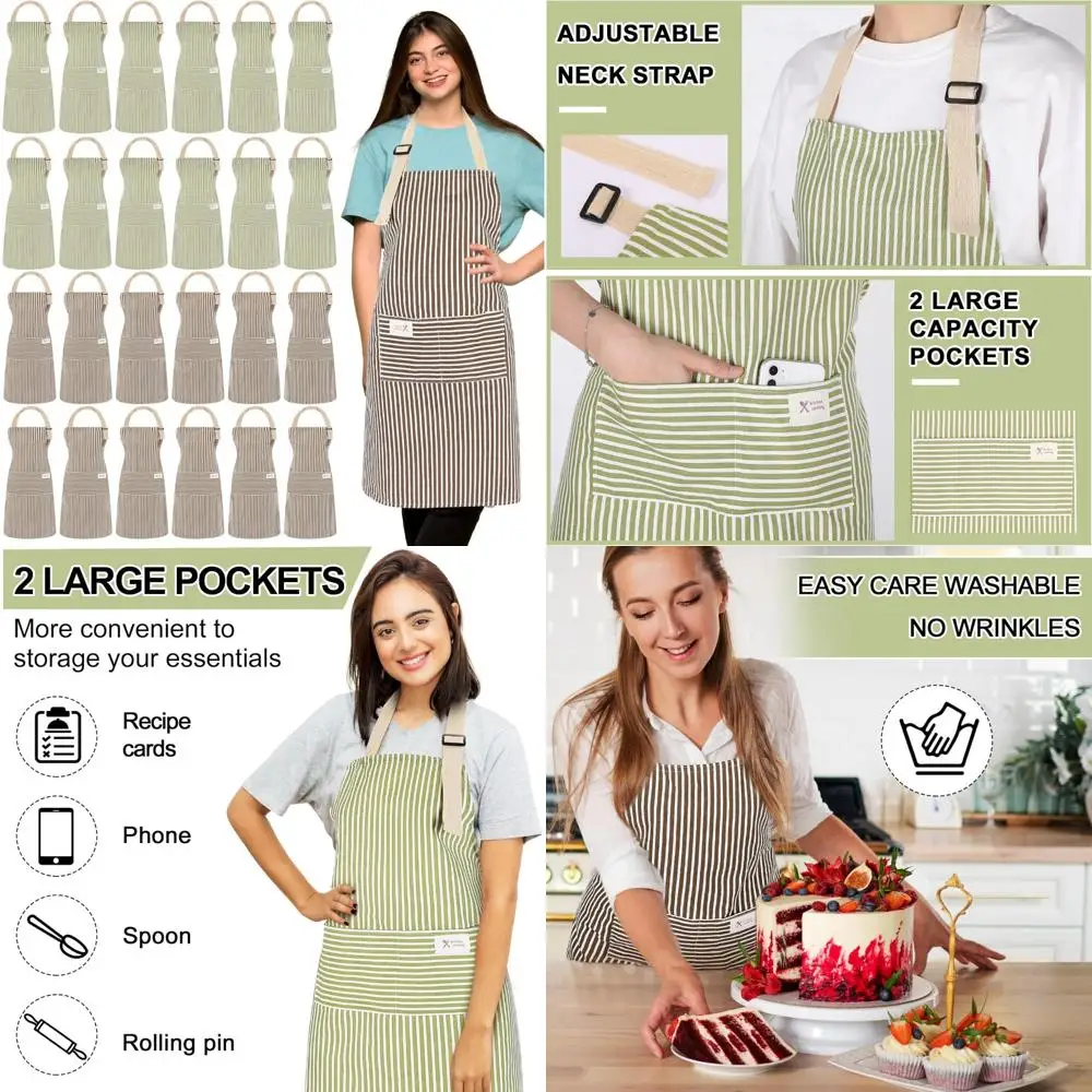 

Unisex Linen Kitchen Aprons with Pockets, Adjustable Chef Bib Aprons, Bulk Cooking Aprons for Men and Women, 24 Pack Premium Qua