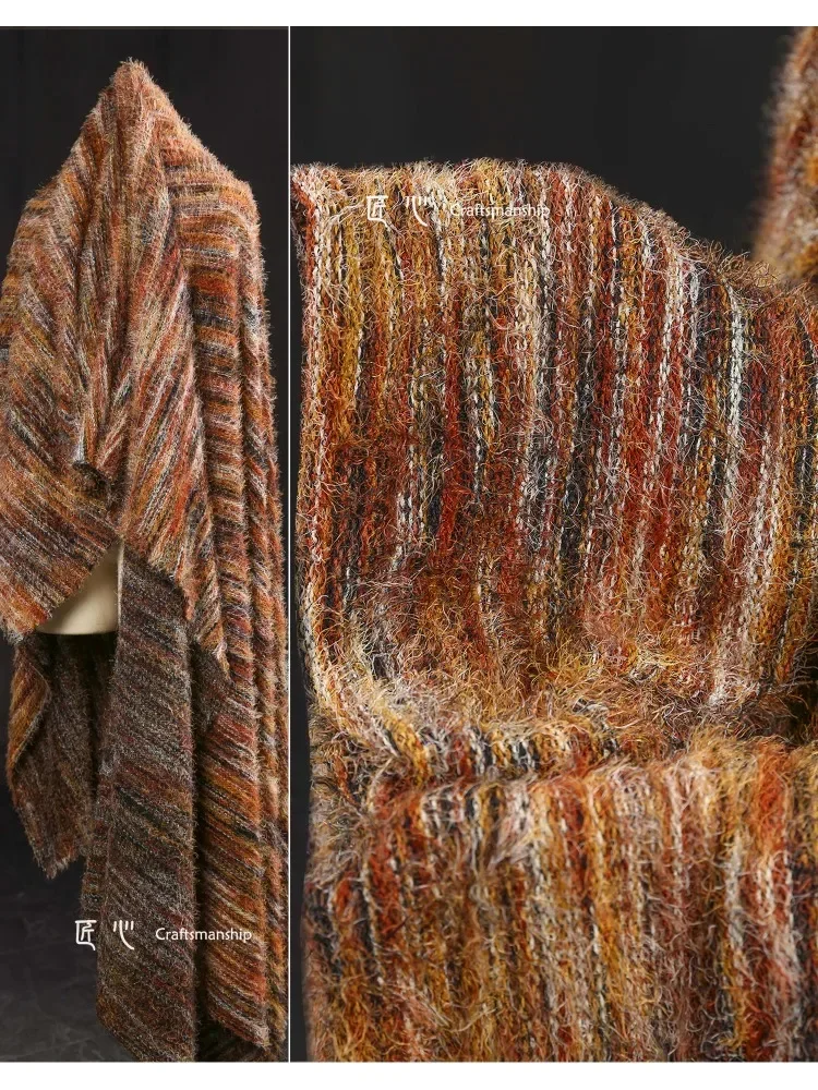 

Elastic Knitted Fabric Orange Yellow Mixed Color Woven Handmade Dress for Women Cardigan Clothing Designer Fabric for Sewing Diy