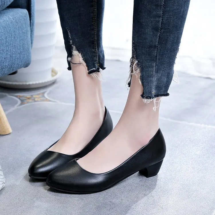 Fashion Women Mid Heel Pumps 2023 New Women Shoes Classic Black Thick Heel High Heels Shoes for Work Ladies Shoes