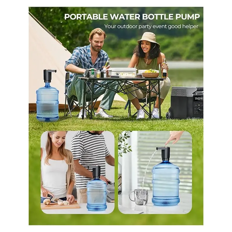 مضخة زجاجة مياه، مضخة توزيع مياه كهربائية محمولة لزجاجات سعة 5 جالون شحن TYPE-C، للتخييم في غرفة المطبخ-A54Q #5