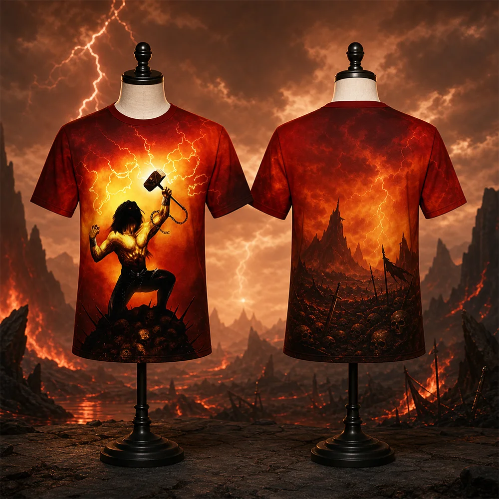 Unisex MANOWAR Rock Hip-Hop 3D-Druck Eltern-Kind-T-Shirt, schnell trocknend, atmungsaktiv, kurzärmelig, lässig, modisch, Sommer-Top – Detail 5