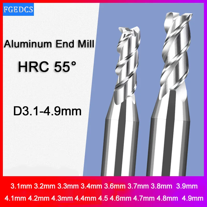 3 Flute End Mill Aluminum 3.2mm 3.3 3.4 3.6 3.7 3.8 3.9 4.1 4.2 4.3 4.4 4.6 4.7 4.8 4.9mm Decimal Point Milling Cutter CNC Tools