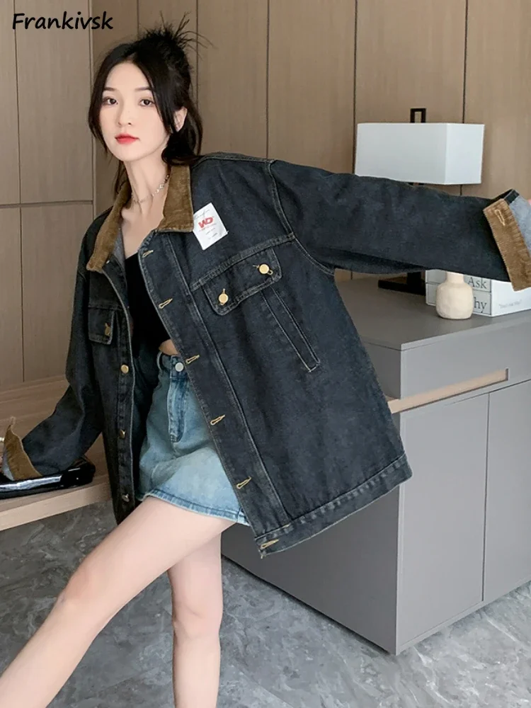 

Retro Baggy Denim Jackets Women All-match Fashion Hipster American Style Outwear Aesthetic Youthful Popular Long Sleeve College