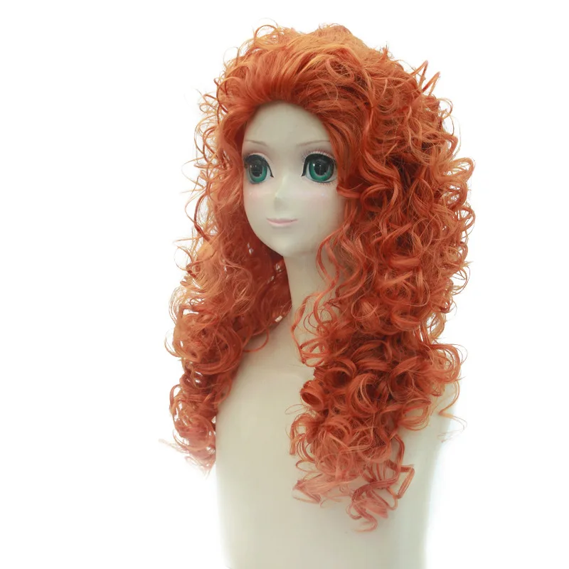 

Brave Princess Merida Character Wig High-Temperature Synthetic Fiber Long Curly Wig Orange Lolita Wig