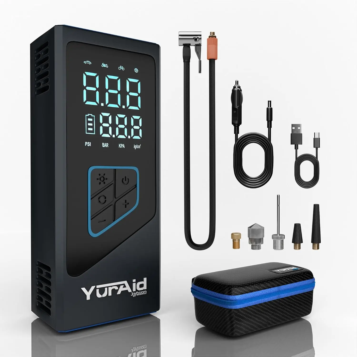 

Portable 150PSI Tire Inflator with Digital Gauge for Car, Bike, Motorcycle – Fast Electric Air Compressor with Battery