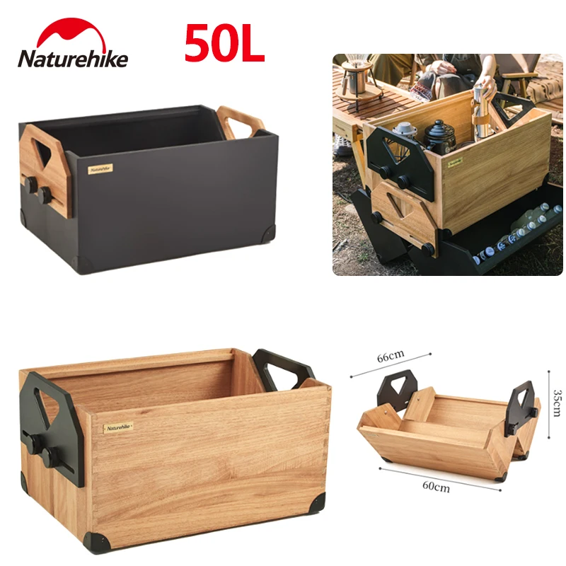 Naturehike 50L Solid Wood Storage Box Camping Large Capacity Cabinet Outdoor Travel Picnic Sundries Storage Basket Equipment