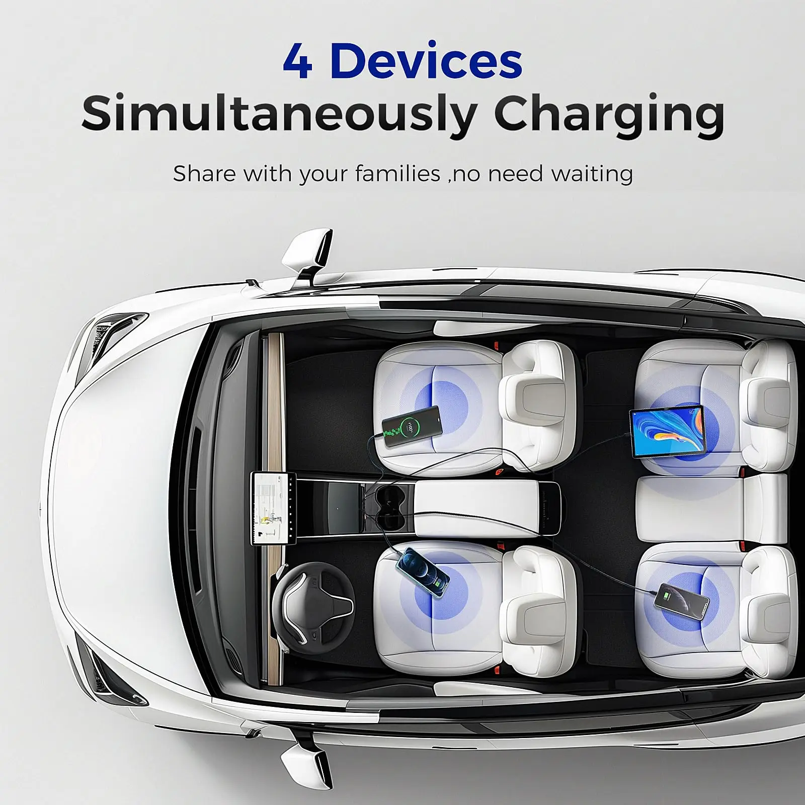 2024 Upgrade USB-Ladegerät-Hub für Tesla Model Y&Model3, 4 Ports Mittelkonsole einziehbares Telefonladegerät, für Modell Y/3 2021–2024