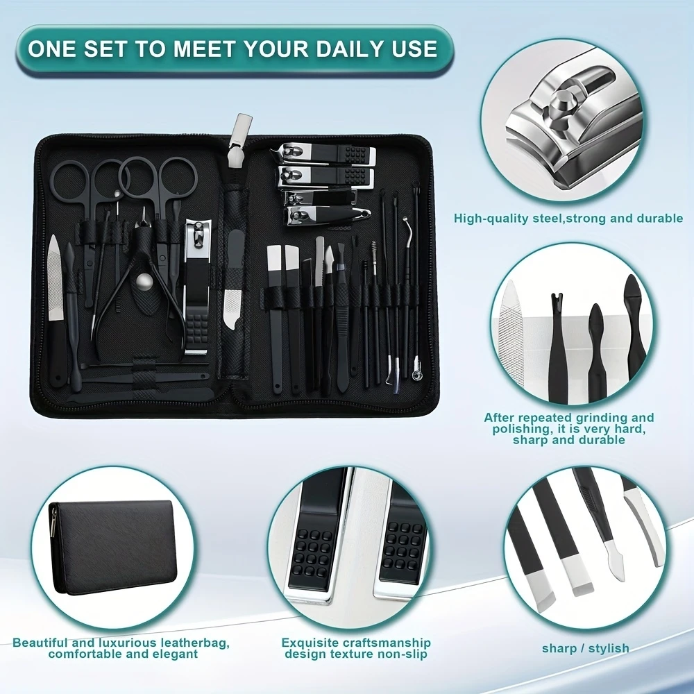 Set manicure da 30 pezzi Set di forbici per tagliaunghie portatile in acciaio inossidabile Strumento di rifinitura Kit per pedicure di bellezza Set di forbici per tagliaunghie per la cura delle dita