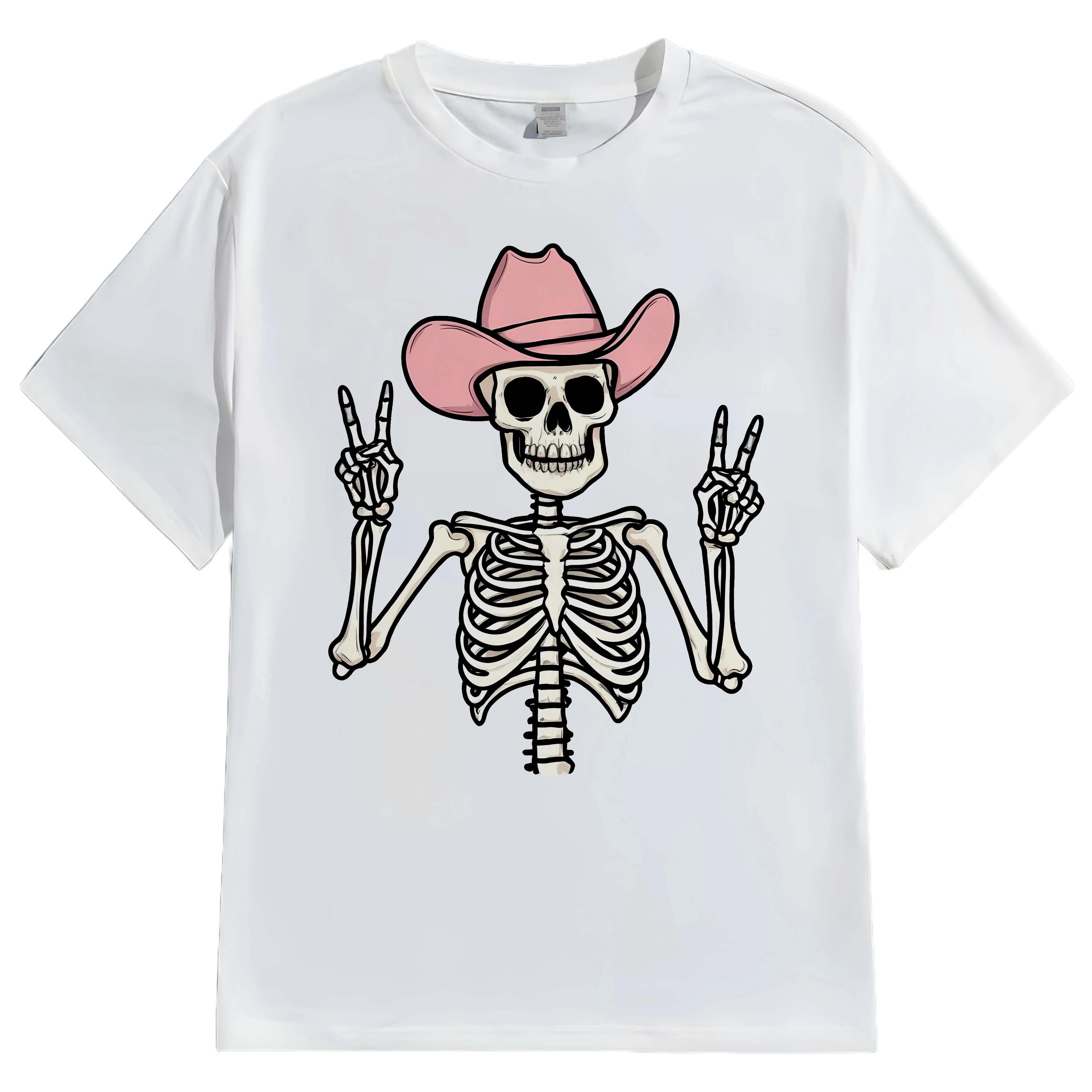 تي شيرت نسائي كاجوال من Zaelia مطبوع عليه هيكل عظمي كاوبوي تي شيرت برسومات الشارع للارتداء اليومي