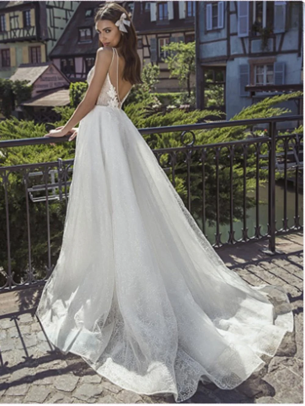 Vestido De novia largo con escote en V profundo y Espalda descubierta, traje De novia con apliques clásicos, elegante, Sexy