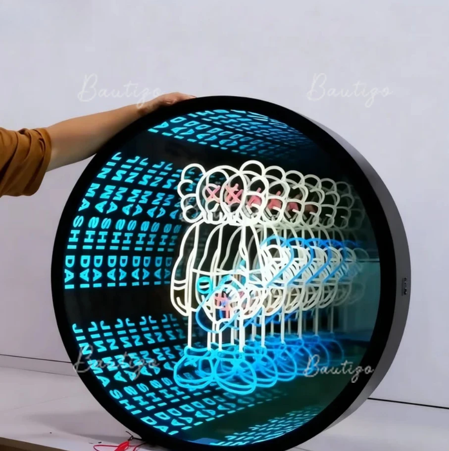 3D Mirror Wall Hanging Chandelier Light Up Sign for Company Logo LED Decor Custom Design New Advertising Business Neon Bar Shop