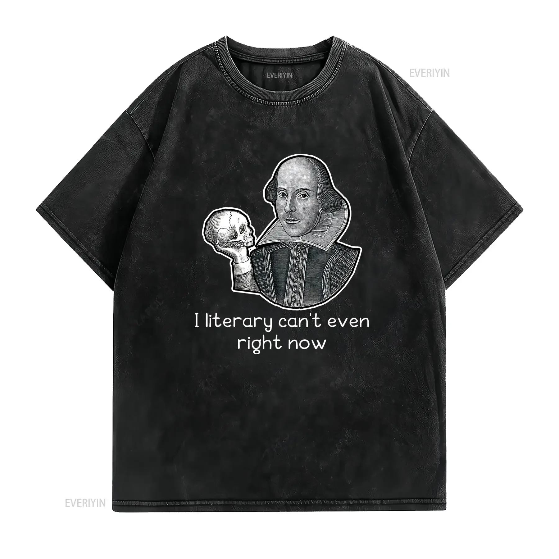 Funny Literary Pun Shakespeare Hamlet Skull Print Casual T Shirt vintage Washed fashion Breathable streetwear Soft graphic