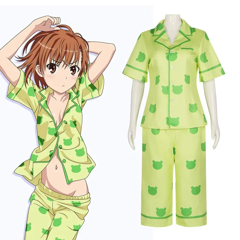 Misaka Mikoto Toaru Kagaku No A Certain Scientific Railgun Green Frog Pajamas  Cosplay Costume Women Cute Halloween Role Play