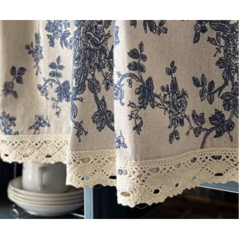 American Half Curtain Retro Cotton and Linen Printed Fabric Short Curtain Partition Curtain