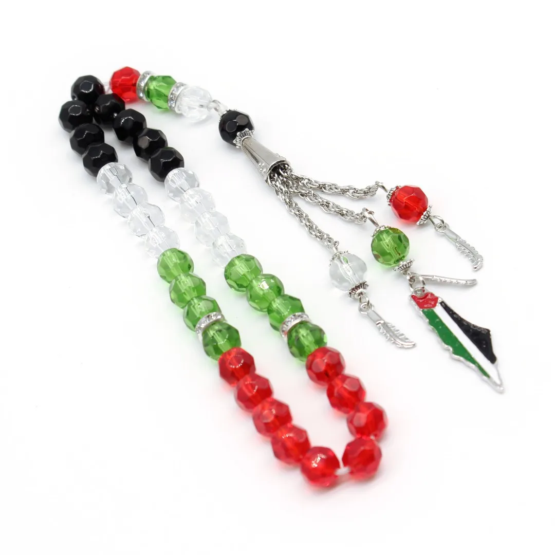 Meetvii Palestinian Flag Crystal Beads Bracelet TASBIH Prayer Beads Rosary Red Green White Black Muslim Prayer Beads Bracelets