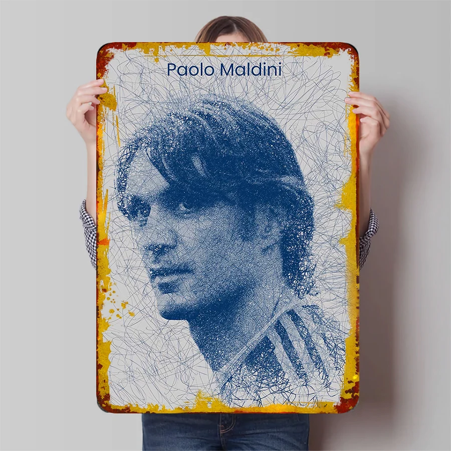 Paolo Maldini AC Milan Legend Football Art Póster decorativo de metal para colección de fans