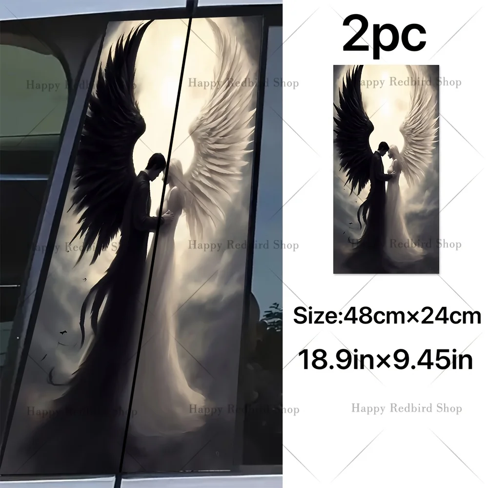 2Pc black and white angel wings B-pillar car sticker, magic style, car B-pillar decoration, add personality and artistic sense