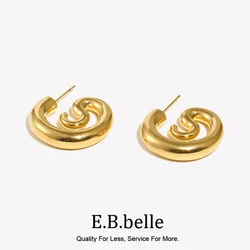 E.B.belle Glossy Round Snake Earrings High Quality18k Gold Plated Stainless Steel Waterproof Hypoallergenic Women Jewelry
