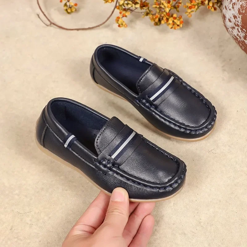 Mumoresip Boys Uniform Flat Shoes Black School Children's Leather Shoes Soft Bottom Non-slip Slip-on Kids Perform Formal Shoes