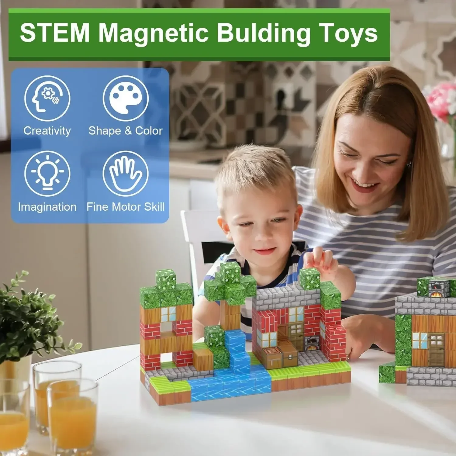 Magnetyczne klocki Mine World Cube Magnet World Set dla chłopca Dziewczynka Dziecko Wiek 3+ Konstrukcja DIY Łodyga Montessori Zabawka sensoryczna C