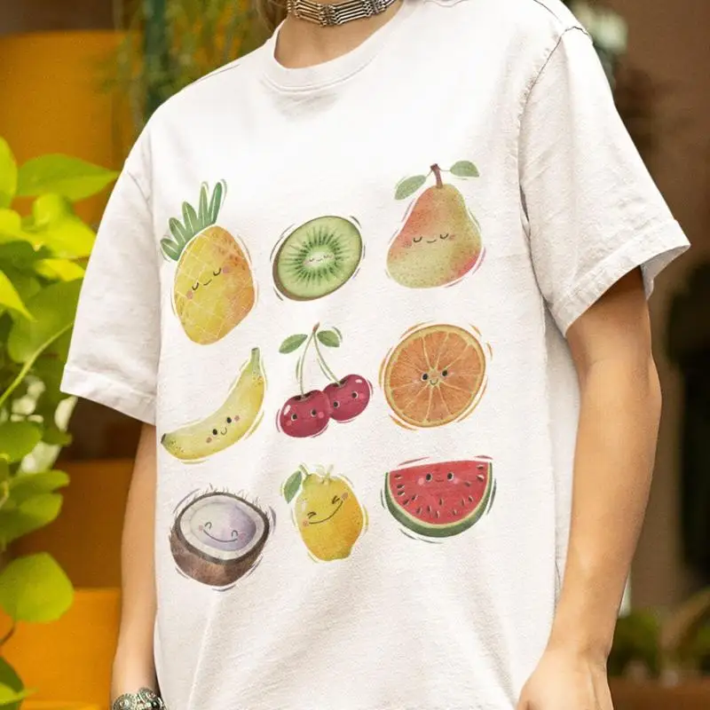 لطيف الفاكهة الجمالية تي شيرت الرجعية الأبيض