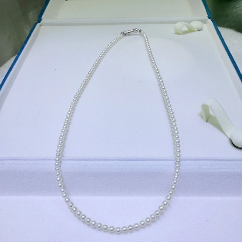 Freshwater pearl 3-4mm, perfectly round,, with effect, silver clasp, new versatile collarbone necklace