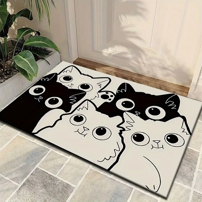 Hello Fall Black Cat Pumpkin Coconut Fiber Door Mat Autumn Seasonal Design Non-Slip Washable Entrance Rug