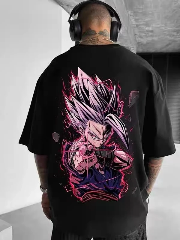 

Harajuku Anime Dragon Ball Saiyan Summer T-shirt Men's Cotton Oversized Fitness Vintage Street Women Casual Loose Short Sleeves