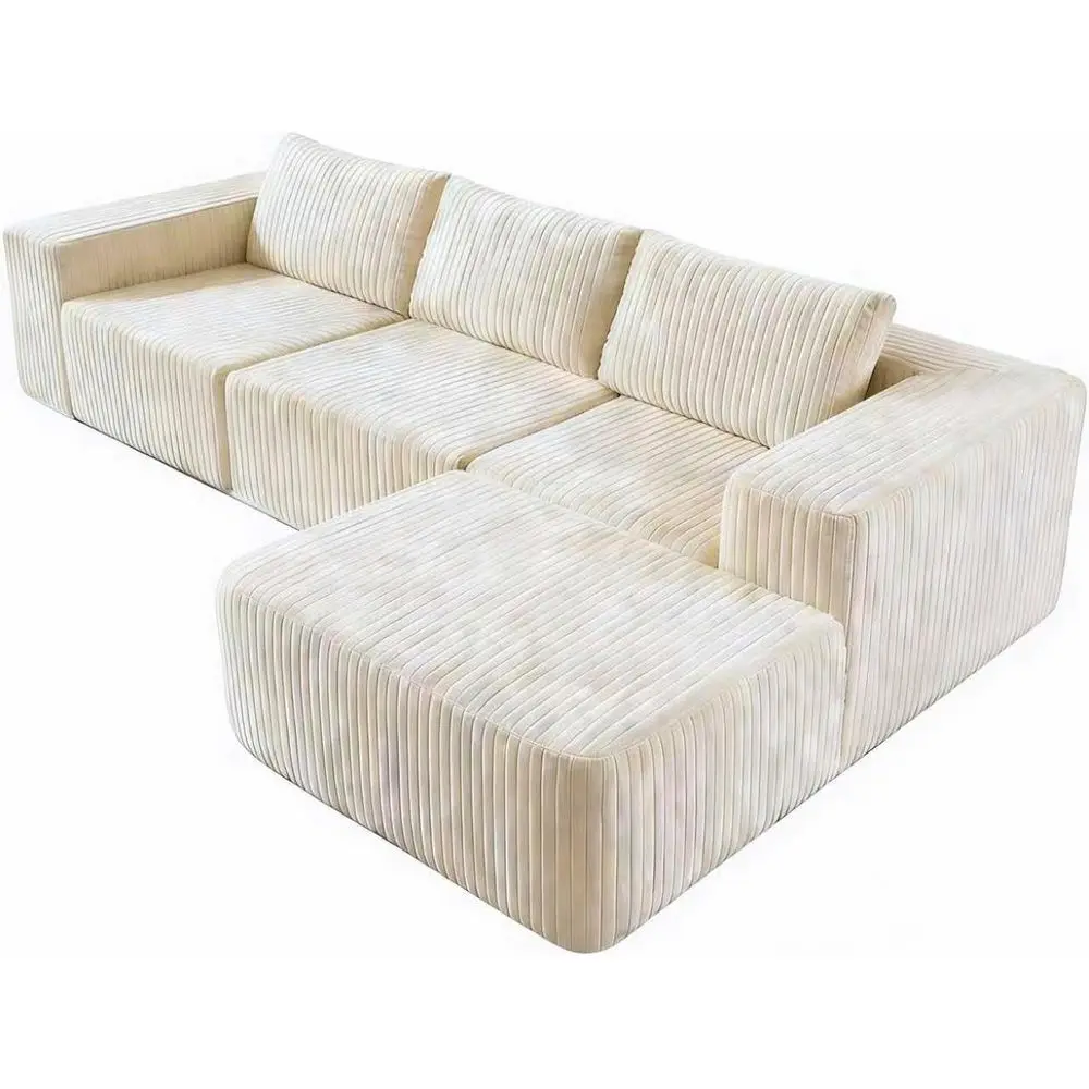 

No Assembly Compression Boneless Sofa Couches for Living Room, L-Shape Sleeper Sofa 4 Seaters, Modern Corduroy Modular Sectional