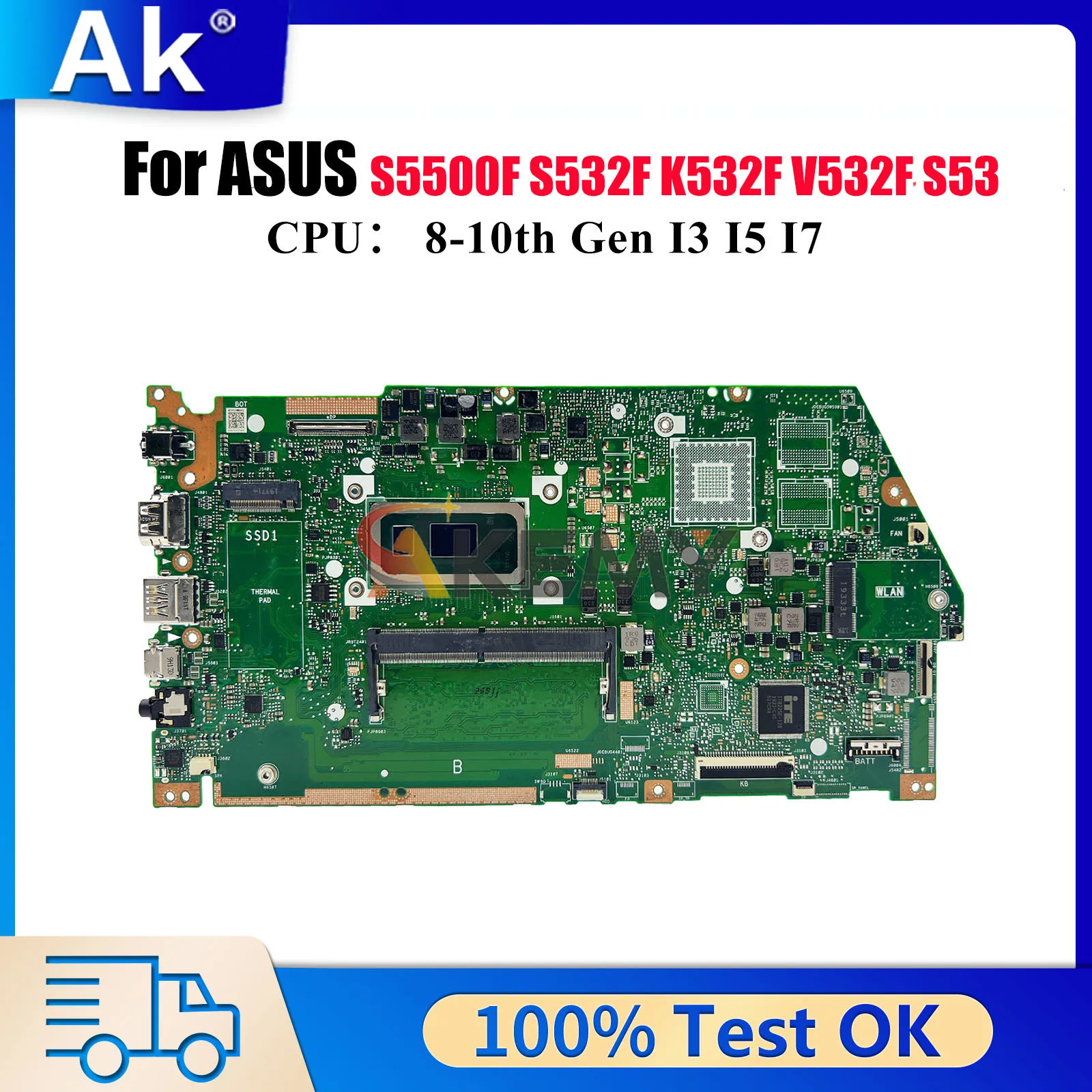 

X532FA Материнская плата для ноутбука ASUS S5500F X532F K532F X532FL K531F S531F X532FAC V532F X532FLC S532F Материнская плата с процессором I3 I5 I7