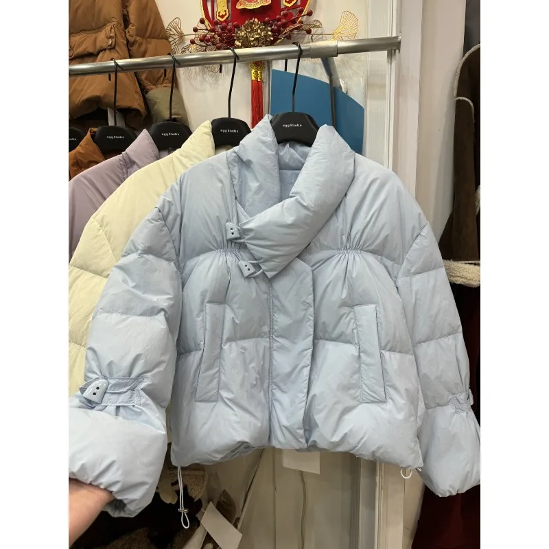 Women's Winter Tops Jacket Down Coat White Duck Down Scarf Cowl Button Warm Thickened Vintage Simple Comfortable New Soft Niche