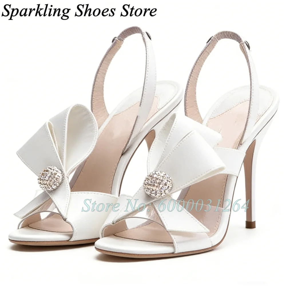 

Босоножки на каблуке с узлом-бабочкой и стразами, туфли без шнуровки на шпильке с открытым носком, весна-лето 2026, весна-лето