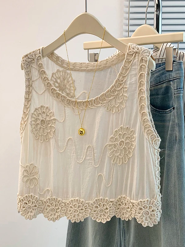 

Retro Embroidered Sleeveless Vest Women's Summer Anti-Aging Versatile Slimming Large Size Fashionable Top Trendy City Commute
