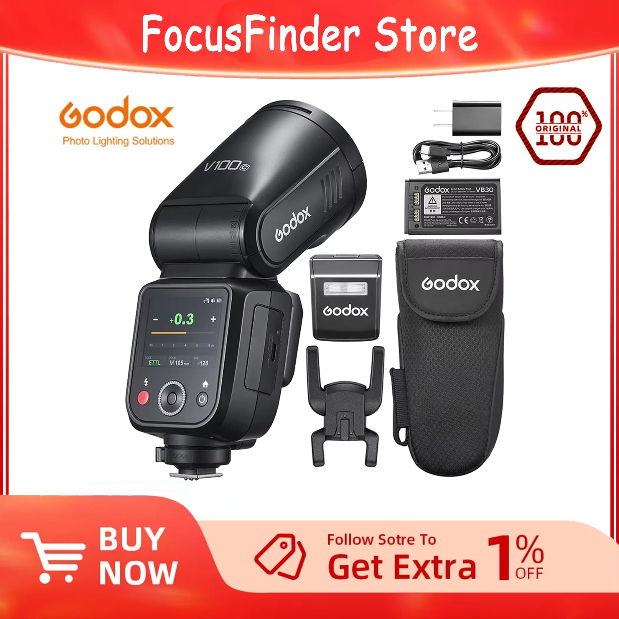Godox V100 Wireless Transmission Speedlite Round Head Camera Flash for Canon Sony Nikon Fuji Olympus ﻿