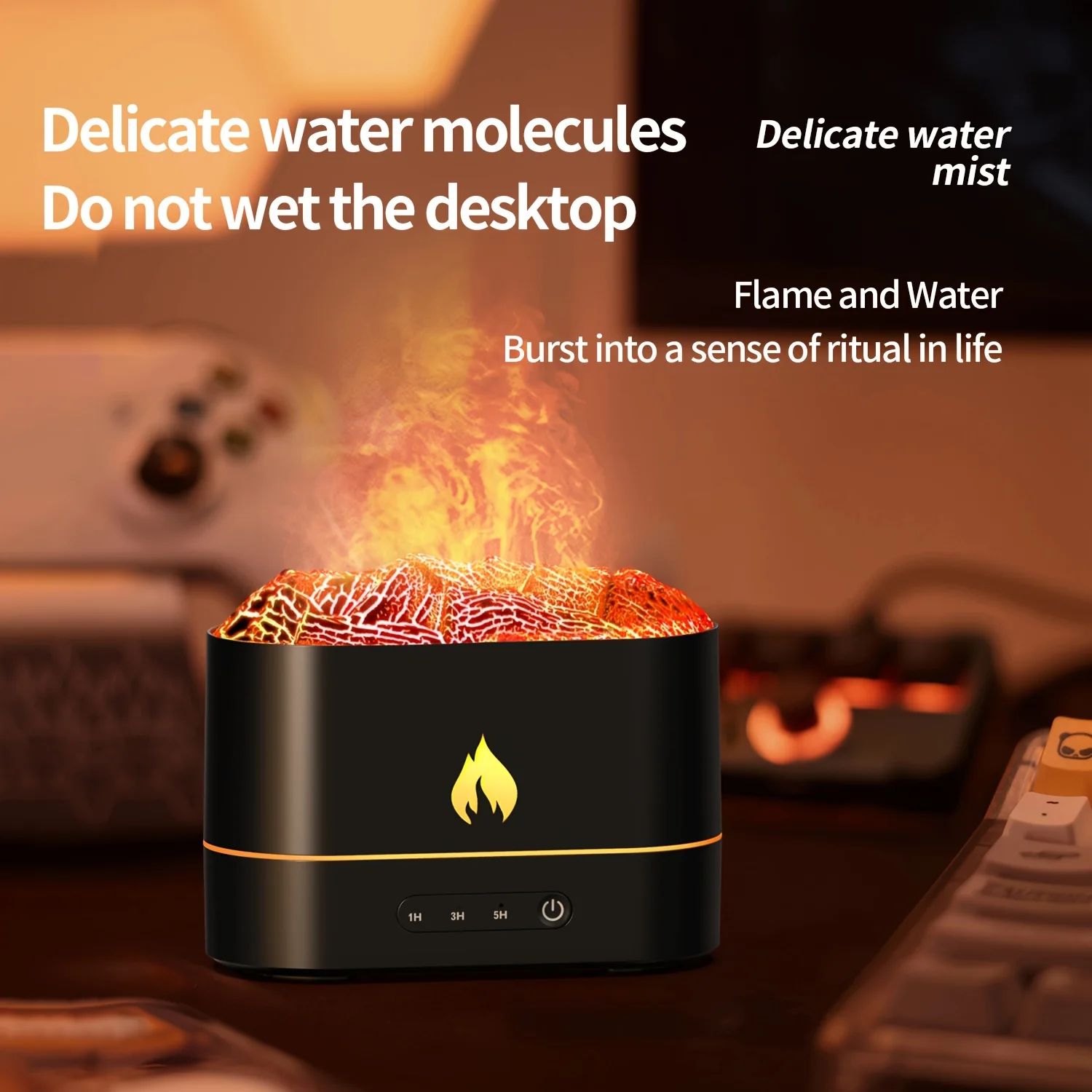 250ml Burning Lava Aromatherapy Humidifier-โคมไฟเปลวไฟสี,USB Powered,Vaporizer,เครื่องฟอกอากาศ,เพิ่มอารมณ์สําหรับห้องนอน,