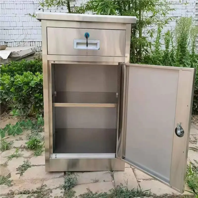 Stainless steel bedside table with lock movable cabinet balcony storage staff office file cabinet