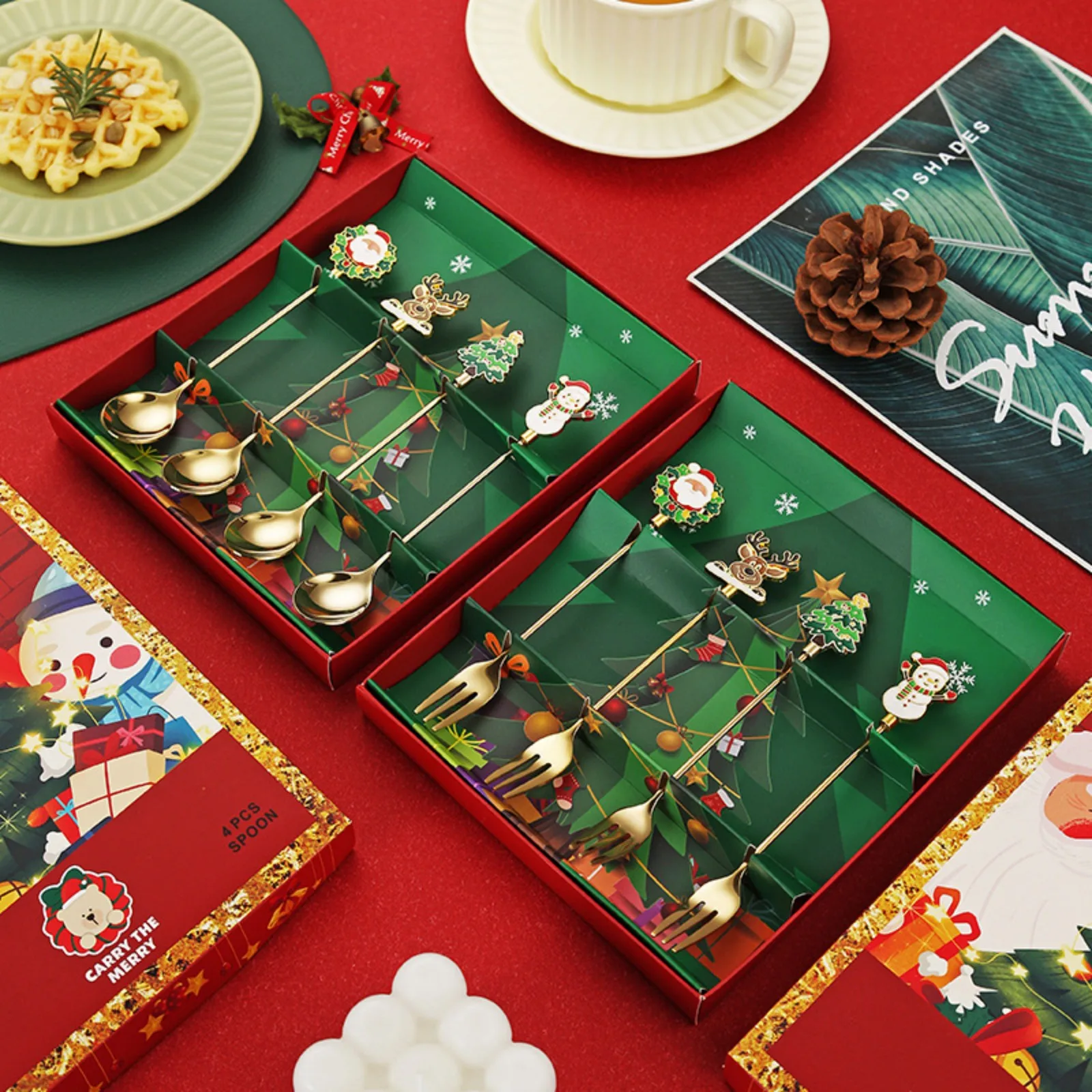 

Christmas Cutlery Gift Box 304 Stainless Steel Spoon And Fork Set Dessert Spoon And Fork Christmas Christmas Themed Cutlery Set