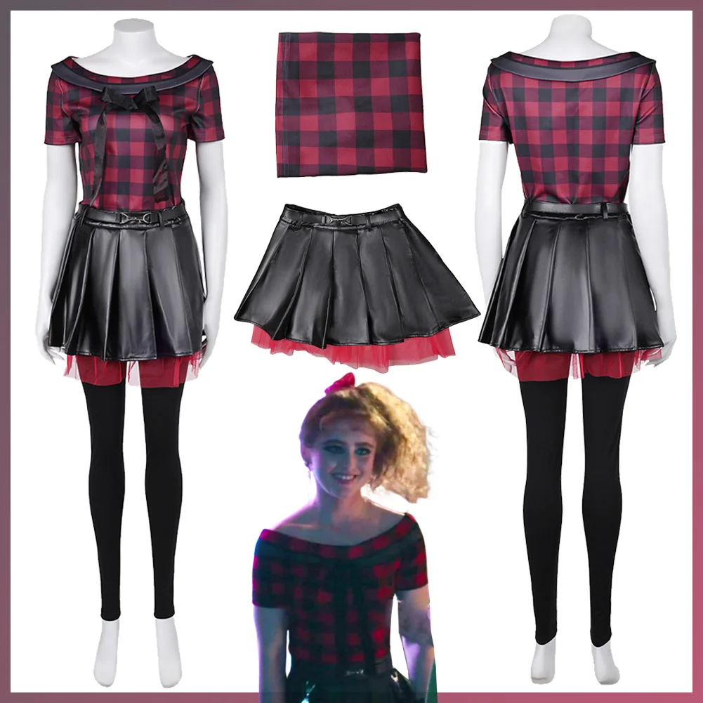 Movie Lisa Frankenstein Costume Disguise Misty Cosplay Fantasy Plaid Tops Skirt Pant Suits Adult Women Roleplay Fantasia Outfits