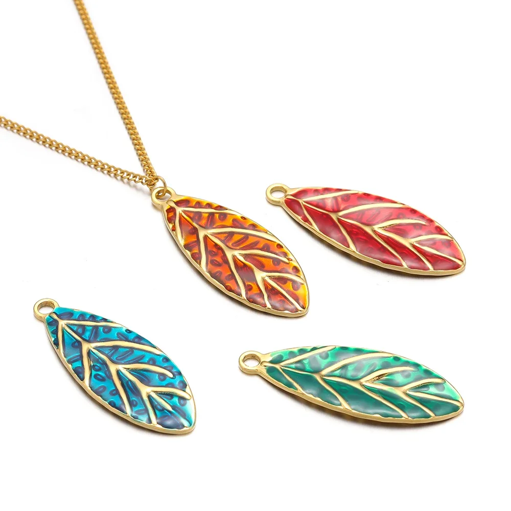 5pcs/lot Colorful Leaf Charms Stainless Steel Gold Base Enamel Pendants for DIY Necklaces Earrings Jewelry Making Materials Bulk