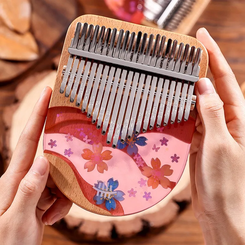 Epoxy Resin Kalimba Mini Sakura Portable Kalimbas Children Beginner 17 Key Thumbs Piano Handheld 21 Key Keyboard Instruments