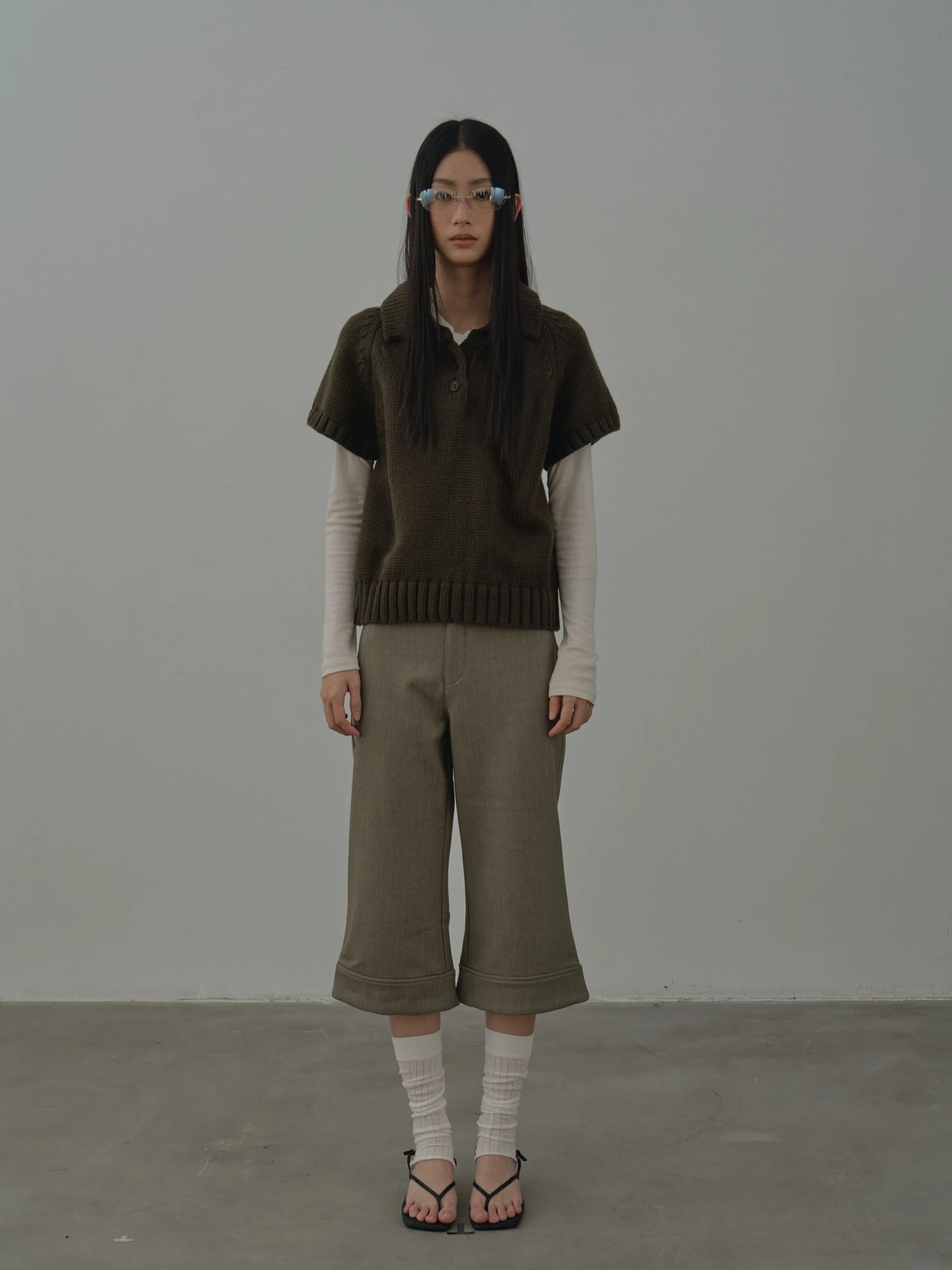 

Rebornique Korean Sle Knitted ort Sve Sweater Casual Loose Fit Women's Faion Layering Turn-down Collar Knitwear