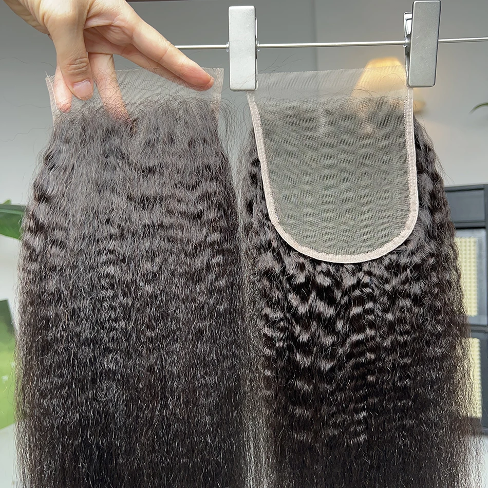 5x5 Transparent Lace Closure Kinky Straight Human Hair #1B Natural Black Color Preplucked Bleached Knots Lace Raw Virgin Hair