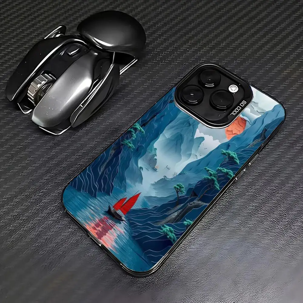 

Mountain peak small boat case for iPhone 16 15 14 13 12 11 Pro/ Max/Plus shock-proof rear cover anti-fingerprint