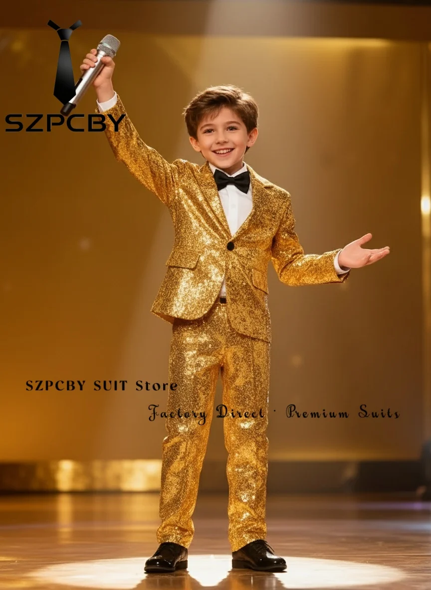 Sequin Boys Suit 2 Piece Glitter Sparkly Suits for Boys Shiny Notch Lapel 1 Button Tuxedo for Wedding Ring Bearer