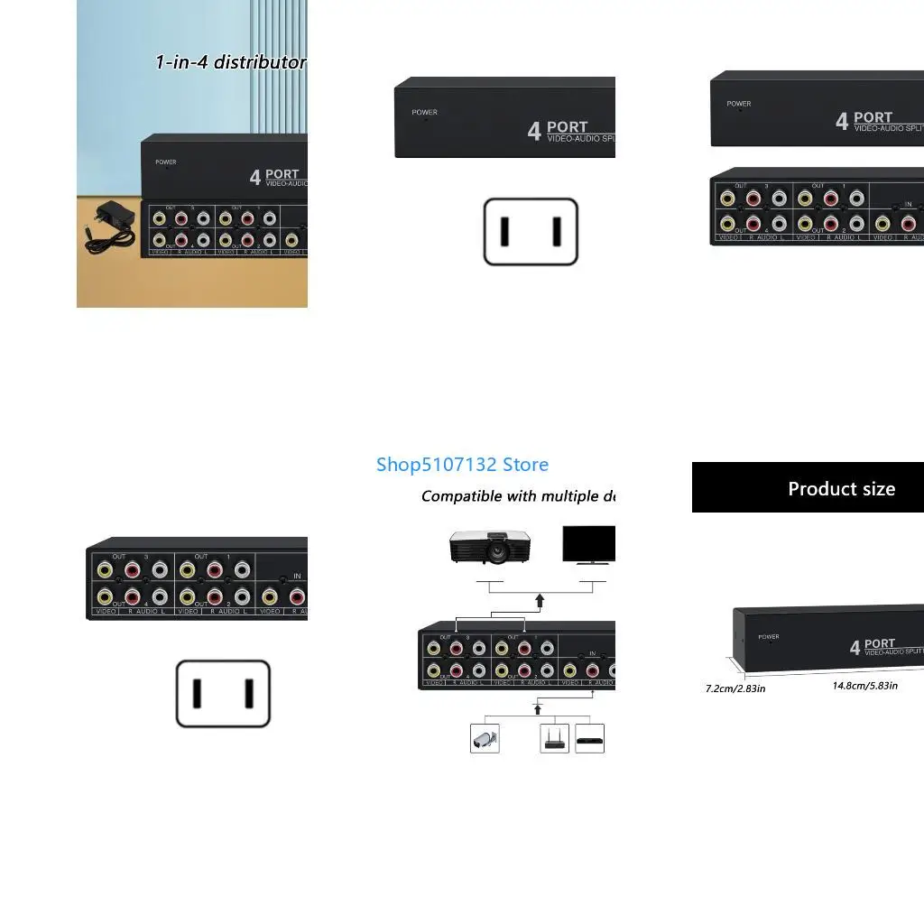 87HD Metal Case AV Distribution Box AV Splitter 4 Outputs Seamlessly Multiple Devices Sync for Professional Auditory Editing