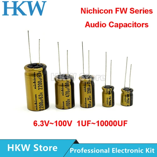 10 Uds NICHICON FW serie 10V 16V 25V 35V 50V 63V 100V condensadores electrolíticos condensador de Audio HIFI 1UF 47UF 220UF 470UF 1000UF