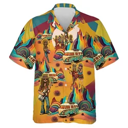 Hippie Music Graphic Beach Shirts For Men Hip Hop Rock Singer Lapel Blouse Casual Streetwear Short Sleeve Male Button Tops