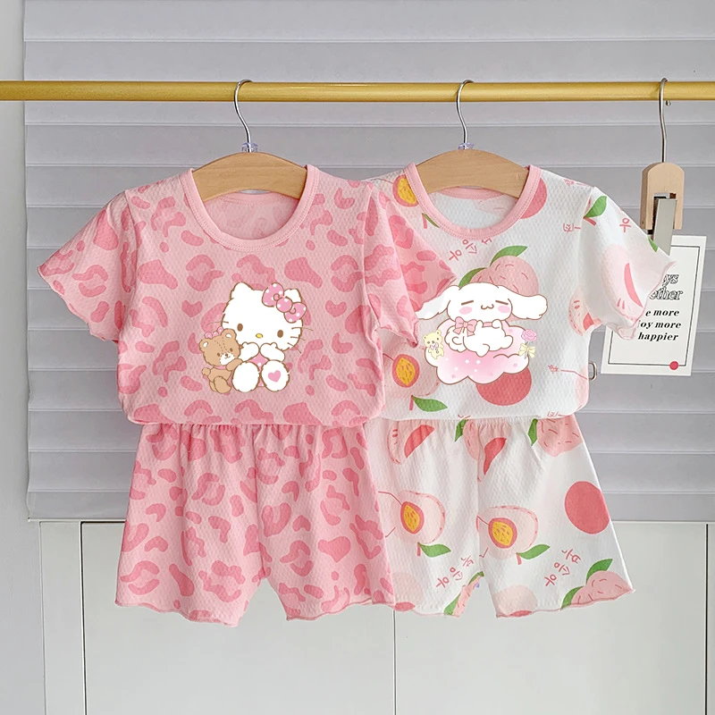 

Sanrio Hello Kitty Cinnamoroll Children's Pajamas Set Summer Cartoon Sweet Thin Section of Short-Sleeved Shorts Pajamas Set Gift