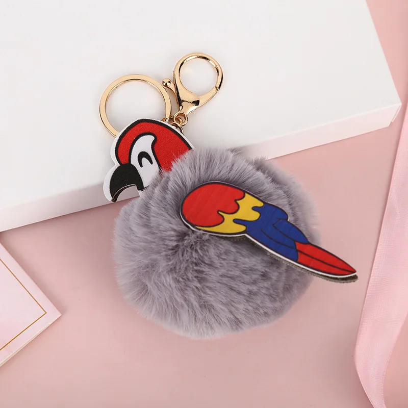 Lovely Parrot Fuzzy Ball Design Key Chain Pendant Small Lightweight Decoration For Schoolbag Handbag Car Keys Bag Charms Hanging